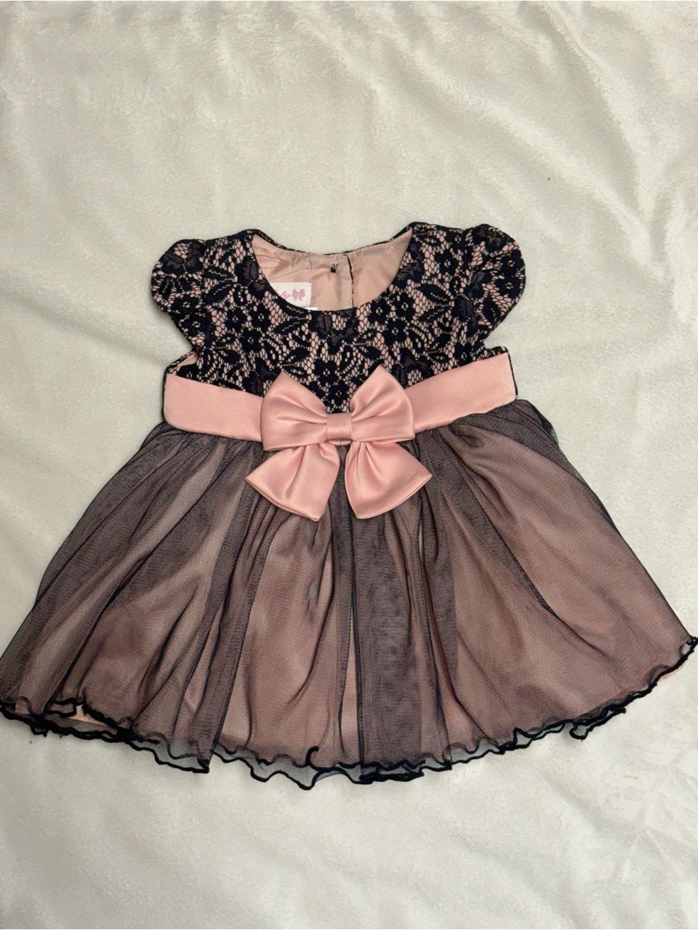Bonnie Baby Navy Lace & Blush Pink Tulle Party Dress | 0–3 Months | EUC